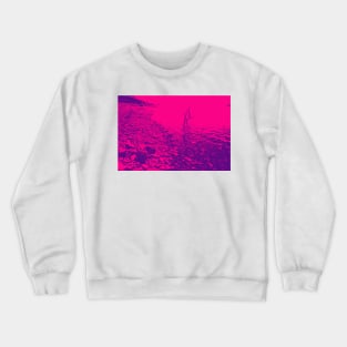 stony lake edge with pine cone and stick in water pink gradient water Crewneck Sweatshirt